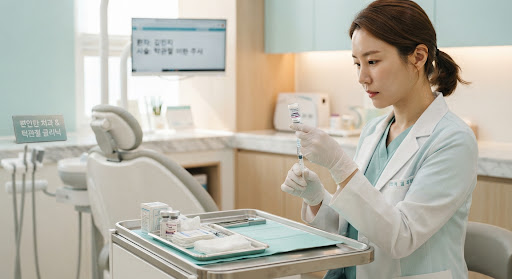 턱근육 이완 주사 준비 장면
