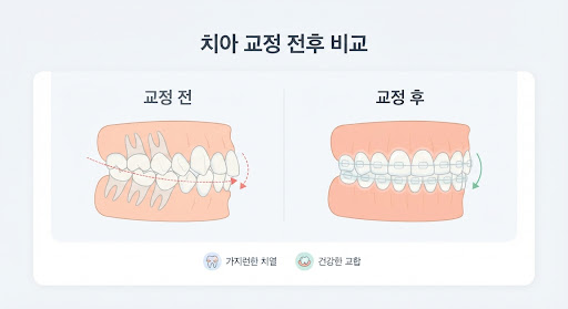 교정 전후 치열 비교 일러스트